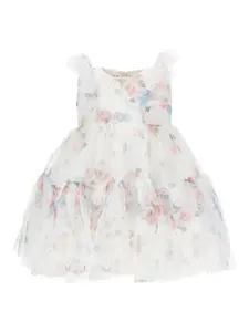 Платье с оборками и цветочным принтом Monnalisa, белый