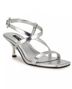Женские босоножки Hanni Square Toe на каблуке-рюмочке Nine West, серебряный