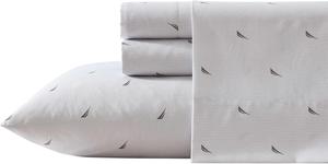 Nautica Комплект постельного белья односпальный, серый в полоску, из дышащего и охлаждающего микрофибрового полотна, устойчивый к сминанию