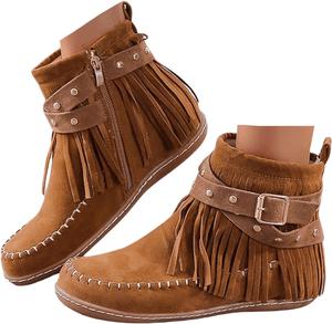 Женские ботинки челси, комфортные классические ботинки с бахромой, женские вестерн, повседневные, элегантные, модные ретро короткие ботильоны 2025 Generic, Brown