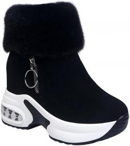 Зимние ботинки на толстой платформе, женские повседневные кроссовки на процесс, теплые ботильоны с меховой подкладкой и противоскользящей подошвой Generic, Black
