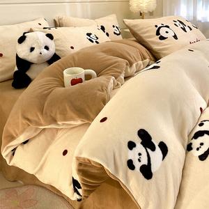 Antarctic Комплект постельного белья 1,8 м: простыня на резинке, пододеяльник 200x230 см, высокоплотный молочный вельвет, нежный и теплый, цвет Panda Coffee