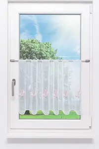 Штора кафе Плауэн кружево магнолия (Ш х В) 160см*49см Розовый/розовый Plauener Spitze