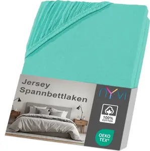 Простыня на резинке NYVI Джерси DreamScience 180x200 - 200x200 см, мятного цвета, для матрасов высотой до 22 см - Мягкая и эластичная, эластичная по всему периметру, не требует глажки