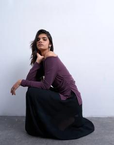 Лонгслив Topshop Cupro с открытыми плечами и длинными рукавами, сливового цвета