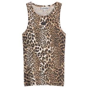 Майка с ребристой отделкой Ganni, леопард
