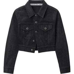 Кристаллами украшенная джинсовая куртка Alexander Wang, черная