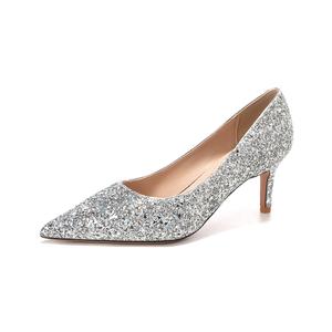 Женские туфли на тонком каблуке и высоком каблуке QITUMAUL, Silver[Heel Height 6.5Cm]