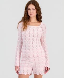 Детский свитер с ажурным узором шеврон Hooked Up by IOT, Ballet Slipper w/ White