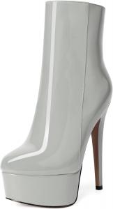 Женские ботильоны MERRORI на платформе, с фантазийным глянцевым дизайном, молнией, однотонные, с круглым носком и шпилькой, высоким каблуком 6 дюймов, Grey