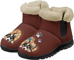 Зимние женские ботинки с теплой пушистой подкладкой, снежные ботинки на ходьбу, слипоны, ботильоны, с принтом собаки Chririnla, Love Hearts Welsh Corgi Dog