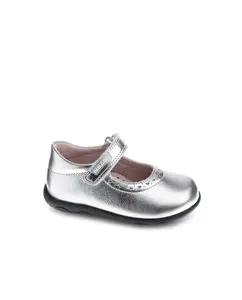 Кожаные балетки для девочек на застежке-липучке Pablosky, серебрянный