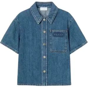 Детская джинсовая рубашка с заостренным воротником Moderate GUCCI, синий