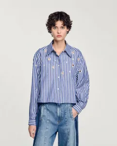 Женская полосатая рубашка со стразами Sandro, синий