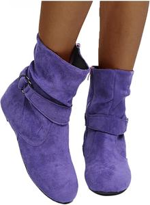 Женские ботинки Hbeylia без каблука, модные мягкие замшевые с присборенной отделкой, с круглым носком, без застежки, с боковой молнией, повседневные удобные зимние и осенние ботильоны до середины икры, короткие платья, женские, Purple
