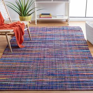 Ковер SAFAVIEH, 153 x 244 см, Rag Rug Collection, Blue & Multi, ручной работы, богемная полоска, хлопок, идеален для помещений с высокой проходимостью в гостиной, спальне (RAR240B)