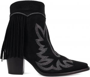 Женские повседневные ботинки Dingo Wild Sage с бахромой, открытым носком и молнией, средней высоты каблук 2-3 см - черные