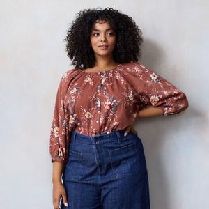 Топ в крестьянском стиле с рукавами реглан и пуговицами спереди большого размера Lc Lauren Conrad, цвет rust genevieve garden