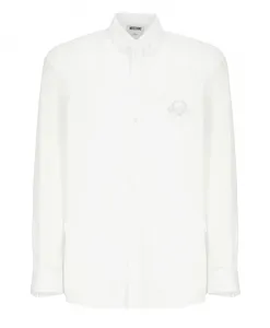 Белая хлопковая рубашка с воротником Moschino, белый