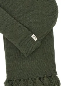 Комплект из вязаной шапки и шарфа с бахромой Sun68, зеленый