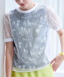 Пуловер из тюля с принтом по всей поверхности Studio Picone, цвет White(090)