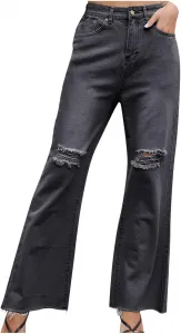 Рваные джинсы для женщин baggy mid rise distressed denim pants