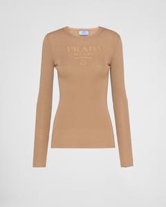 Джемпер с круглым вырезом из сверхтонкой шерсти Prada, коричневый