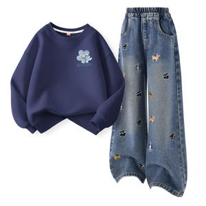 Детская повседневная спортивная одежда Disney, Di Hua Jie K Navy Blue+Solid Color Denim Blue