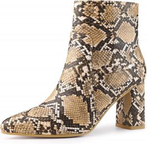 Женские сапоги Allegra K с принтом под змеиную кожу, костюмы на Хэллоуин, массивные туфли на высоком каблуке, ботильоны, Braune Schlange