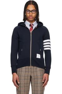 Классическая толстовка с капюшоном и застежкой-молнией на четыре полосы Thom Browne, темно-синий