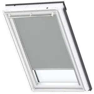 Затемняющие рулонные шторы VELUX «DKL M06 0705S», затемнение, затемнение, без сверления, в направляющих, направляющие алюминиевого цвета и планка ручки, серый
