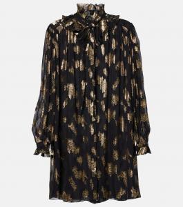 Мини-платье из смесового шелка с оборками Chloé, черный