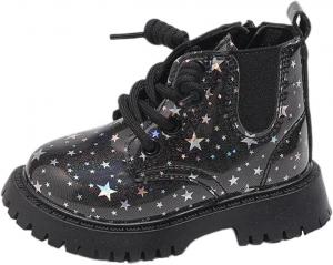 Ботинки на щиколотку для девочек-подростков с шнуровкой, верховая обувь, искусственная кожа, боковая молния, подошва с протектором, ботиночки для маленьких детей Zzalalana, Black