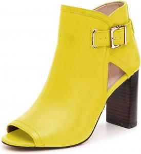 Женские ботильоны YDN с высоким массивным каблуком, открытым носком, зимние ботинки с вырезами, пряжками и боковой молнией, Yellow