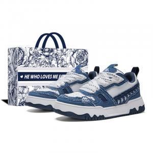 Kappa Антискользящие и износостойкие низкие скейтерские кроссовки для увеличения роста унисекс бело-голубые - бело-голубые [Розовая сумка для покупок]