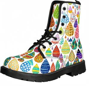 Женские короткие ботинки с принтом на шнуровке, с широким каблуком, боевые ботильоны для девушек и женщин, осенние и зимние, с рисунком роз, черепов, бабочек и мультяшных узоров Maimeili, Illustration 7