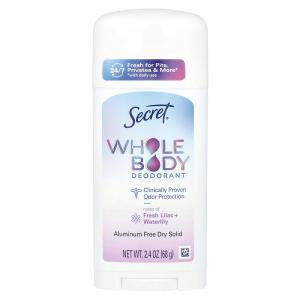 Secret, Дезодорант для всего тела, сухое твердое вещество без алюминия, свежая сирень + кувшинка, 68 г (2,4 унции)