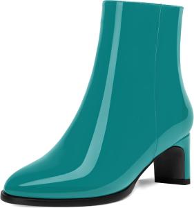 Женские ботильоны на молнии с круглым носком, для свиданий, из лакированной кожи, повседневные, массивный низкий каблук, высота голенища до щиколотки, 2 дюйма DEMOSHINE, Lake Blue
