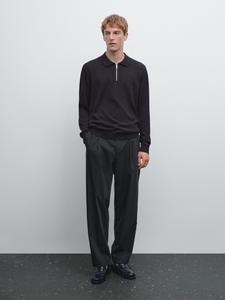 Вязаный свитер-поло с застежкой-молнией Massimo Dutti, темно-синий