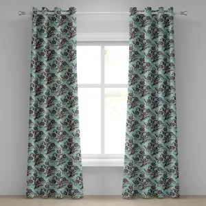 Шторы на люверсах ABAKUHAUS в стиле ар-нуво, винтажный вихревой узор, яркая листва, дамасский стиль, классический ренессанс, декоративные двухпанельные шторы, 280 см x 260 см, коричневый, светло-голубой. Abakuhaus