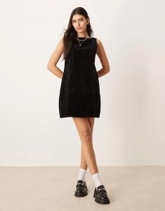 Мини-платье из флокированного денима черного цвета ASOS DESIGN