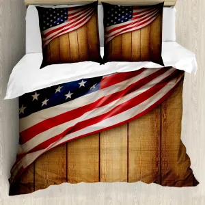 Пододеяльник ABAKUHAUS с изображением американского флага, в стиле ретро-леса, с защитой от клещей, подходит для аллергиков, с наволочками, 200 x 200 см - 80 x 80 см, сине-красный Abakuhaus