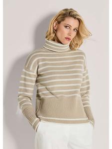 MADELEINE Современный полосатый свитер с высоким воротником бежевого/светло-белого цвета