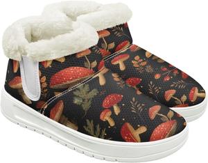 Женские зимние ботинки для снега, удобные для ходьбы, походов, тенниса, с меховой отделкой, средней высоты, теплые Hechitok, Mushroom Leaf