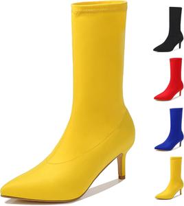 Женские ботильоны Optigard с заостренным носком и эластичными носками, удобные на скольжение, с высоким каблуком-стилетто, средние по голени, модные ботинки для платья, Yellow
