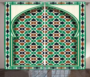 Штора ABAKUHAUS в ретро-рустикальном стиле, марокканская арка с цветами, универсальная ленточная штора для гостиной с петлями и крючками, 280 x 225 см, зелено-коричневый цвет Abakuhaus