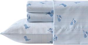 Wrangler Комплект постельного белья King Size, синий в ковбойскую полоску: простыня, натяжная простыня, наволочки, ультрамягкий, немнущийся, с глубокими карманами