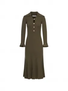 Платье миди с крупным воротником на пуговицах Self-Portrait, зеленый