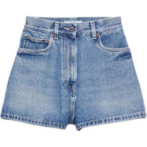 Джинсовые шорты с высокой посадкой и накладными карманами PRADA, светло-голубой