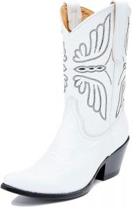Женские ковбойские сапоги с комфортной посадкой с вышивкой в виде бабочки, заостренным носком и массивным каблуком для потрясающего западного образа IBDPOSH, White